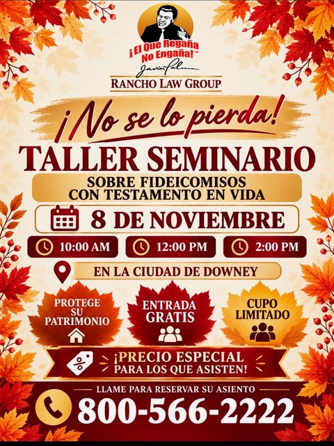 Volante del seminario del 8 de noviembre en Downey sobre fideicomisos y testamentos